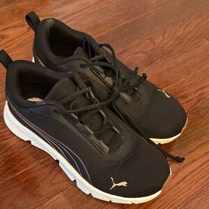 Puma Black Mesh Sneakers with White Sole and Gold Logo